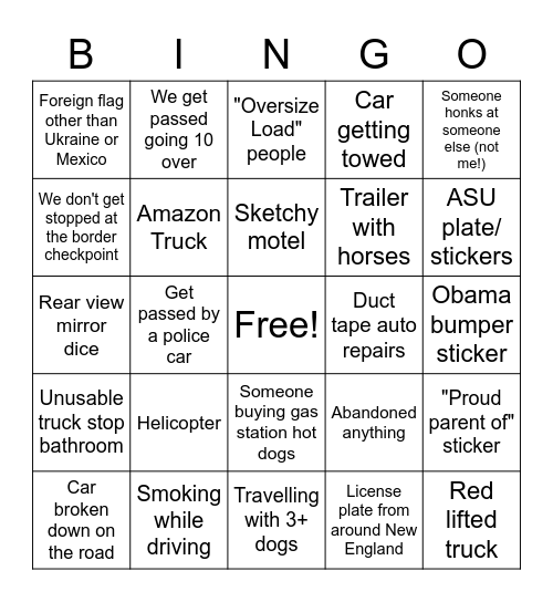 2023 Road Trip Bingo! Bingo Card