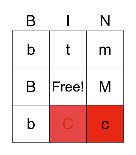 Red Set Bingo Card
