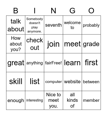 Untitled Bingo Card