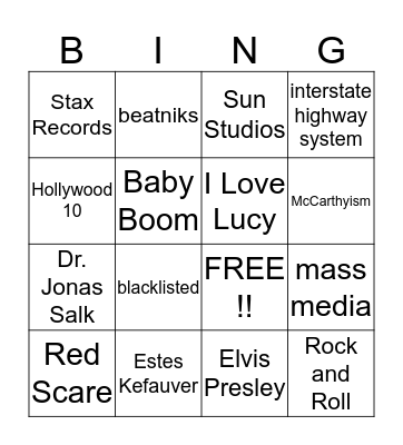 The 1950s Bingo Card