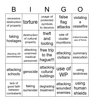 war crimes !!! :) Bingo Card