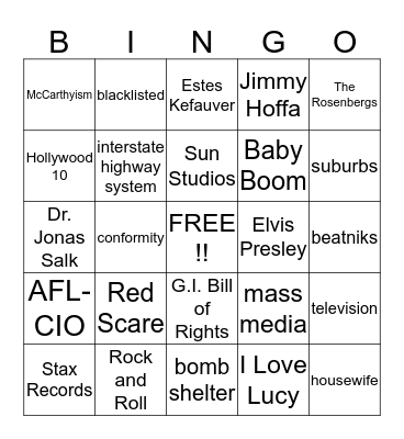 The 1950s Bingo Card