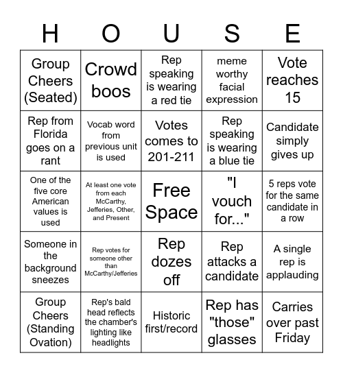 House Bingo Card