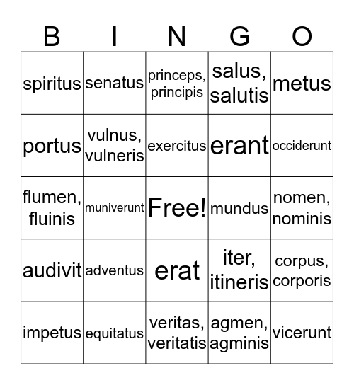 LATIN Bingo Card