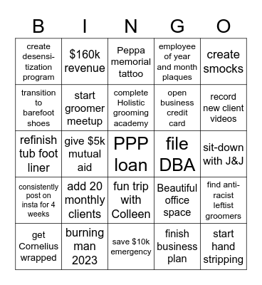 Peppa's 2023 Bingo Card