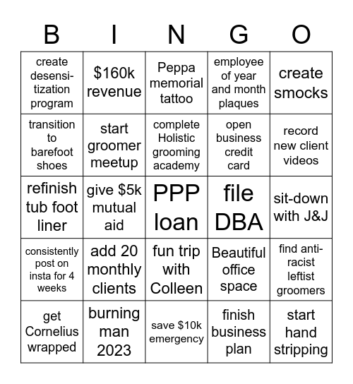 Peppa's 2023 Bingo Card