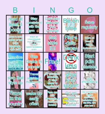 Ayrinn's 2023 New Years Resolutions Bingo Card