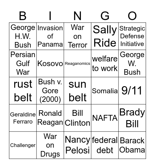 Contemporary U.S.  Bingo Card