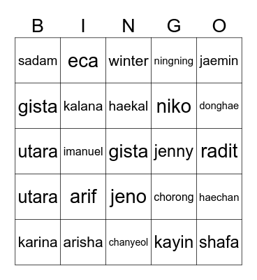 bingo sama eshal Bingo Card