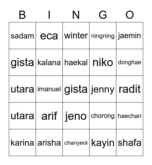 bingo sama eshal Bingo Card