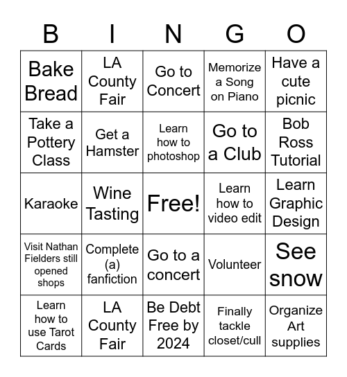 2023 Adventure Bingo Card