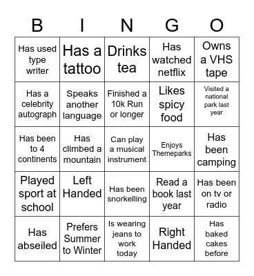 SSS - Get to Know You Bingo Card
