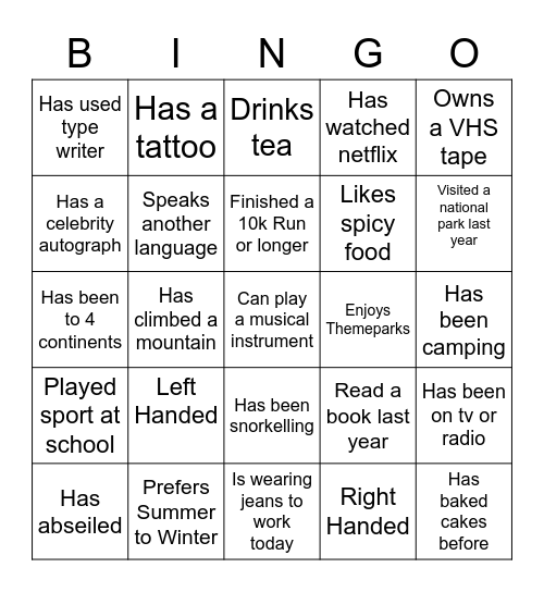 SSS - Get to Know You Bingo Card