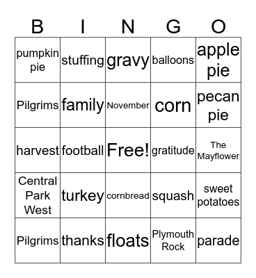 Thanksgiving Bingo Card