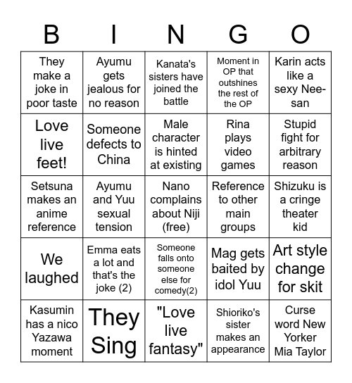 Nijiyon Bingo Card