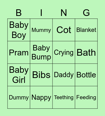 Ally's Baby Shower Bingo Card
