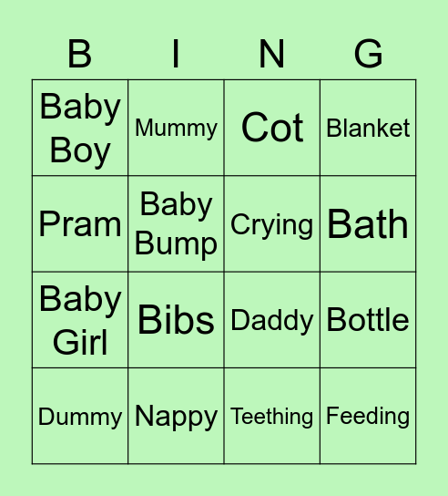 Ally's Baby Shower Bingo Card