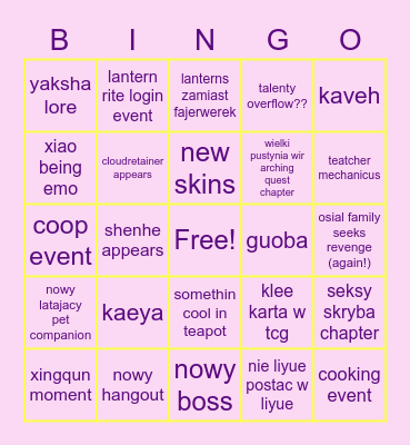 jenshin 3.4 special program Bingo Card