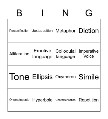 Literary Techniques Bingo Card