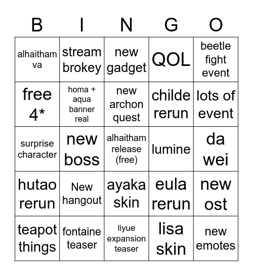 3.4 Livestream Bingo Card