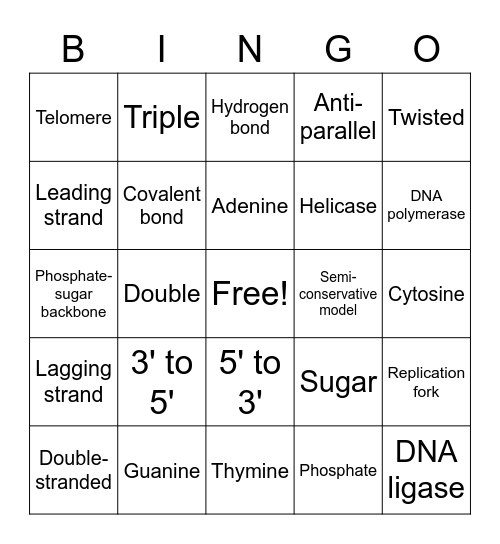 DNA Replication Bingo Card