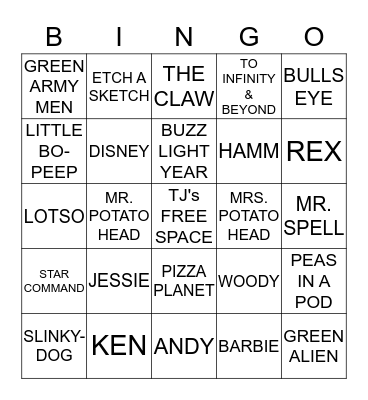 TJ's TOY STORY BIRTHDAY BINGO Card