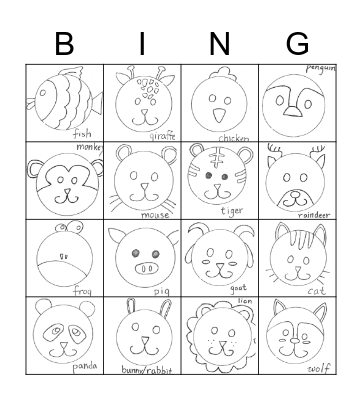 Animal Bingo Card