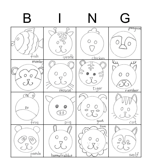 Animal Bingo Card