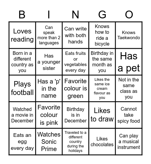 I Know You! Bingo Card