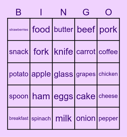 La Comida (inglés) Bingo Card