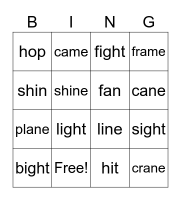 CVC vs CVCe Bingo Card
