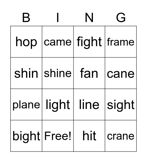 CVC vs CVCe Bingo Card