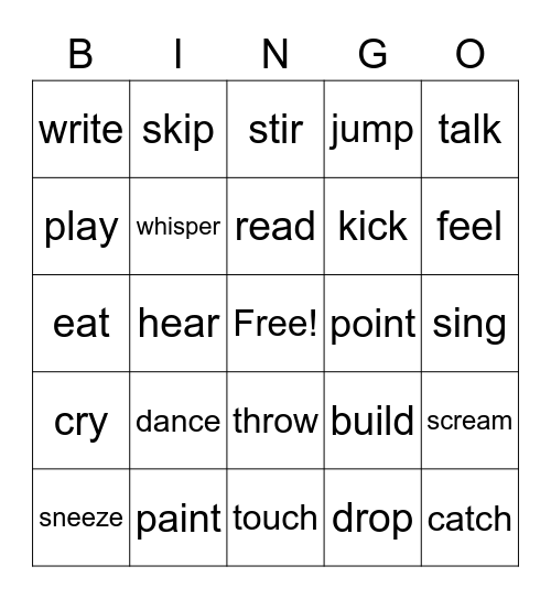 Verbs (action words) Bingo Card