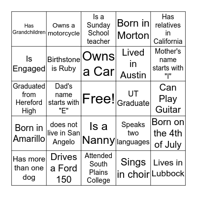 Who Do You Know Bingo Card