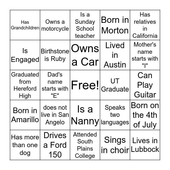 Who Do You Know Bingo Card