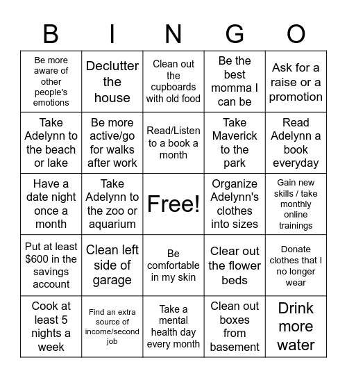 2023 Goals Bingo Card