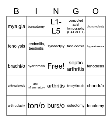 Musculoskeletal System Bingo Card