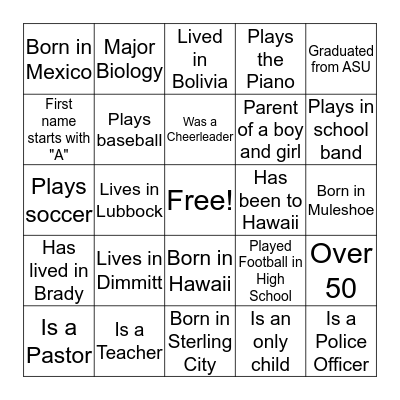 Who Do You Know Bingo Card