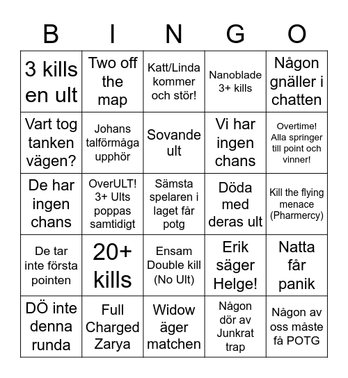 Overwatch 2 Bingo Card