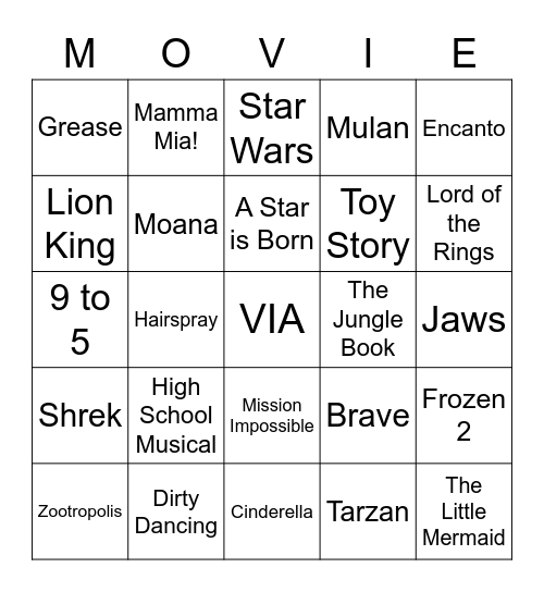 AT THE MOVIES Bingo Card