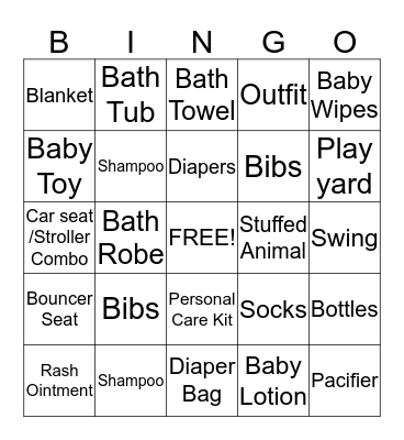 Raquel's Baby Shower BINGO Card