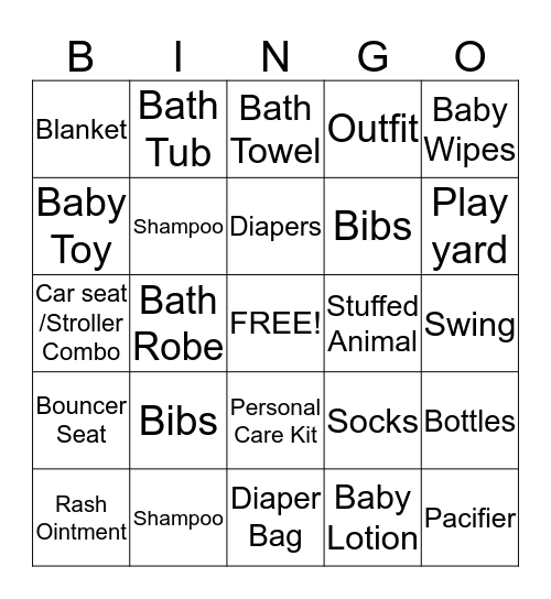 Raquel's Baby Shower BINGO Card