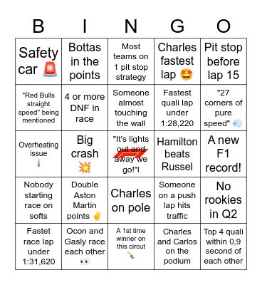 F1 SAUDI ARABIA 2023 Bingo Card