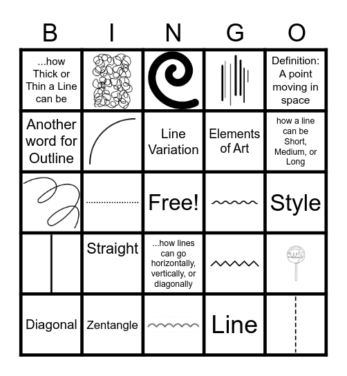 All About Lines Bingo Card
