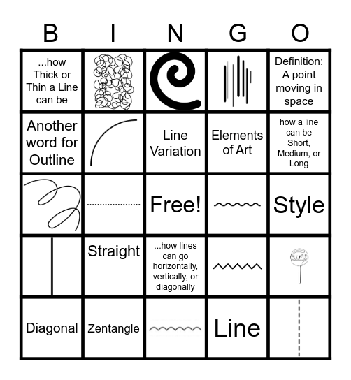 All About Lines Bingo Card