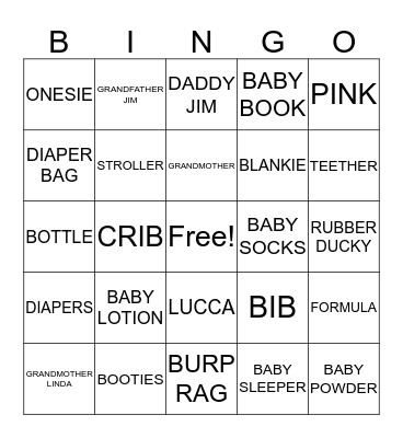 BABY GIRL HOWER Bingo Card