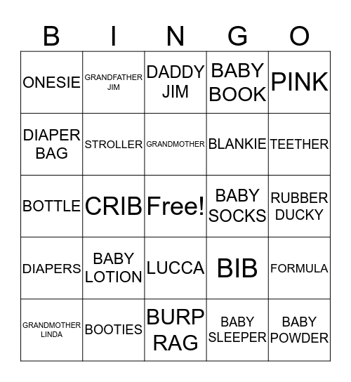 BABY GIRL HOWER Bingo Card