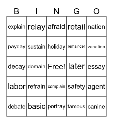 a            ai                ay Bingo Card