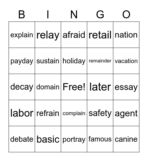 a            ai                ay Bingo Card