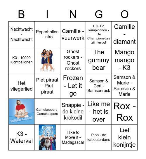 Nieuwjaarsmuziekbingo kids Bingo Card